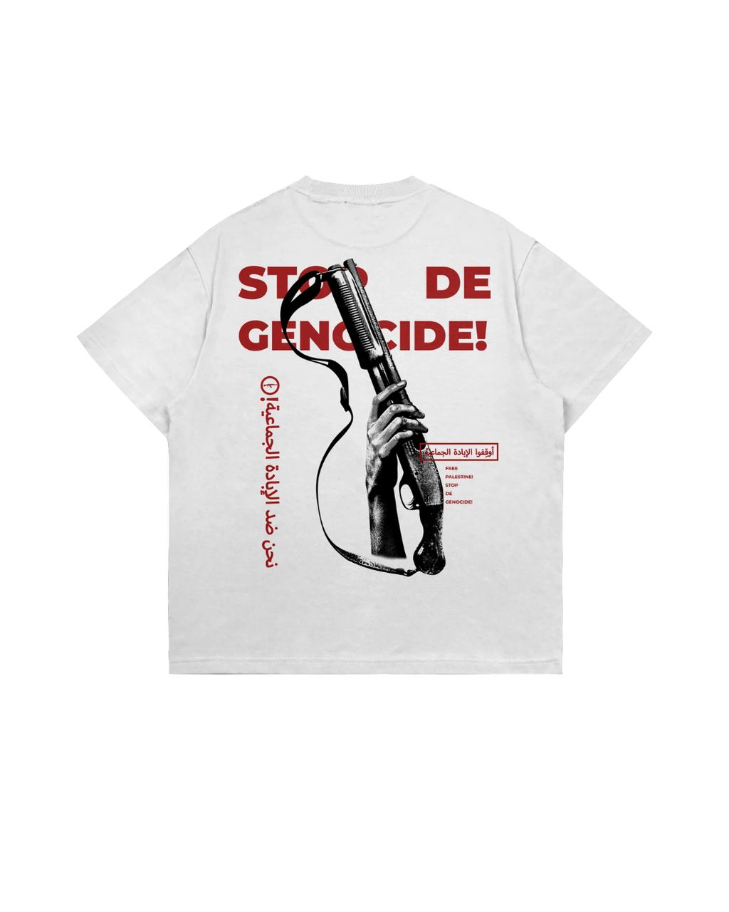 S.D.G! WHITE BOXY-TEE (STOP THE GENOCIDE)