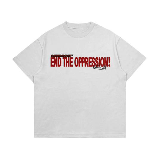 S.D.G! WHITE BOXY-TEE (STOP THE GENOCIDE)